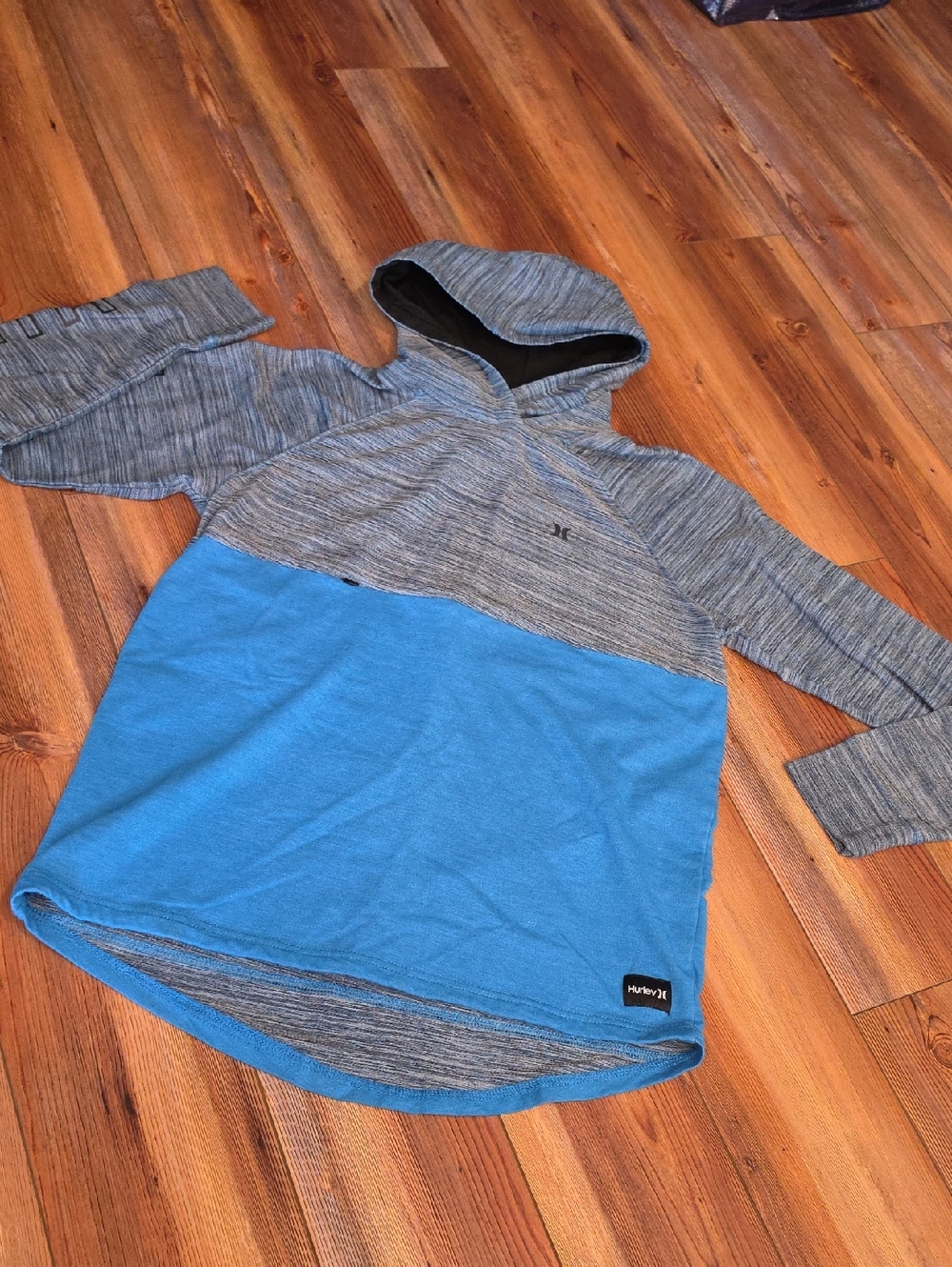 Hurley Blue and Gray Colorblock Pullover Hoodie